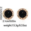 Detail view of round rose gold stud earrings with Roman numerals and star pattern - Roman Numeral Starry Sky Style(B1515-2) / Gold