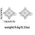 Rhombus cufflink pair with clear rhinestones measuring 1.8cm and weighing 9.6g - Rhombic Geometric Rhinestone Style(B1515-3) / Silver