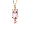 Cute pink striped cat necklace in golden alloy finish with a dangling movable tail - Pink Striped Cat Necklace (A3178-2)