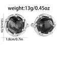 Silver round cufflinks with grey marble stone, spiral border and rhinestones, 1.8cm diameter - Deep Gray (B1518-1)