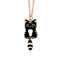 Cute black enamel cartoon cat pendant necklace with flexible tail and golden chain - Black and White Cat Necklace (A3178-3)