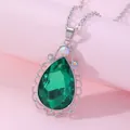Detail of pear-cut green gemstone necklace with silver lace-edge metal frame and chain - Green (A2839-5)