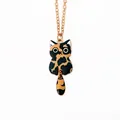 Cute calico cat pendant necklace in golden finish with a movable tail charm - Orange Spotted Cat Necklace (A3178-4)