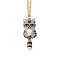 Cartoon grey tabby cat necklace with golden chain and movable tail pendant accessory - Gray Striped Cat Necklace (A3178-5)
