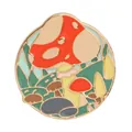 Cartoon mushroom enamel brooch with golden metal frame and colorful abstract nature design - Abstract Nature Mushroom (C1886-1)
