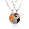 Mountain and sun moon tai chi puzzle necklaces set in silver finish for couples - Orange Gray Landscape Stitching (A3263-1-ORDG)