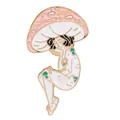 Cartoon enamel pin featuring a girl in a pink mushroom hat with gold plating - Mushroom Hat Girl (C1886-2)