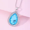 Pear-cut blue crystal amulet pendant with silver chain for girls jewelry - Snake Chain Simple Wrap / Aqua Blue (A2838-1)