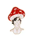 Spilla smaltata ragazza fungo con cappuccio rosso a pois e placcatura dorata - Ragazza Fungo Surrealista (C1886-4)