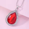 Sophia princess amulet necklace with sparkling red teardrop gem in silver finish - Snake Chain Simple Wrap / Red (A2838-2)