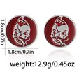 Silver skull cufflinks with red enamel finish and engraved face on white background - Red Skull Style (B1540)