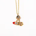 Collana con astronauta e razzo con smalto colorato e finitura in oro lucido - Astronauta Visiera Grigio Blu Oro (N1643-6)