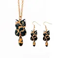 Calico cat jewelry set with necklace and drop earrings in gold-tone finish - Orange Cat Necklace Earring Set (A3178-10)