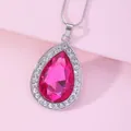 Sophia pink pear-cut gemstone amulet necklace with crystal border on silver chain - Snake Chain Simple Wrap / Rose Pink (A2838-3)