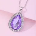 Princess amulet necklace with purple teardrop crystal and silver snake chain for girls - Snake Chain Simple Wrap / Purple (A2838-4)