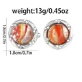Silver-tone round cufflinks with red and orange marble inlay and gemstone border - Red Orange (B1518-2)