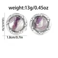 Silver round cufflinks with purple marble inlay and crystal accents, 1.8cm diameter - Purple (B1518-3)