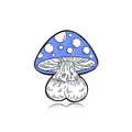 Pin's émaillé champignon bleu à pois blancs avec un design anatomique drôle - Champignon Tacheté Bleu (C2556-1)