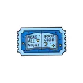 Blue enamel book club stamp pin featuring 'Read All Night' text and celestial motifs - Blue Starry Book (C2621-1)