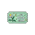 Light green stamp enamel pin with daisy and moon featuring ya book club text - Light Green Daisy Book (C2621-3)