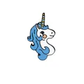Cartoon unicorn enamel pin with blue wavy mane and white face for bags and shirts - Unicorn Side Profile (C1127-2)