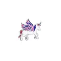 Cute white unicorn enamel pin with pink wings and blue details on a silver metal base - Pegasus Style (C1151)