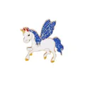 Cute white unicorn enamel pin with glittery blue wings and gold metal edges - Starry Wing Unicorn (C1218)