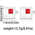 Quadratische silberne Manschettenknöpfe mit rotem Kristall, 13,7g Gewicht und 1,4cm Größe - Rot (B1538-RE)