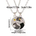 Detail of sun and moon friendship necklaces with dimensions and 45cm chain length - Yellow Black Enamel Waves Sun Interlocking Style (A3263-4)