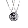 Yin Yang sun and moon couple necklaces featuring mountain and sea scenery in silver finish - Mountain Sea Sunset Stitching (A2932)