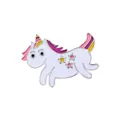 Cute cartoon unicorn enamel brooch with colorful mane and pink star details for bags - Streamlined Unicorn (C2286)