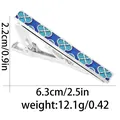 Silver business tie clip for men with blue floral enamel pattern on white background - Silver Base Blue Flower Pattern (T1065)