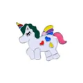 Cute cartoon unicorn enamel pin with green mane and colorful wings on white background - Three Color Heart Unicorn (C2288)