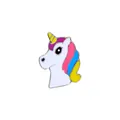 Cute enamel unicorn pin with colorful blue and pink mane on white background - Chibi Unicorn Side Face (C2289)