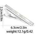 Silver tie clip with mother of pearl inlay and dimensions 6.3cm by 2.2cm on white background - Silver Frame White Shell / White