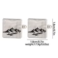 Detailed view of silver square cufflinks with mountain engraving and dimensions 1.8cm - Square Mountain Peak Style (B1554-6)