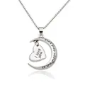 Zilveren hart en maan ketting met I love you to the moon and back gravering - Zilveren Hart Inzet Maan Gegraveerde Ketting (A1128)
