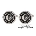 Detailed view of sun and moon vintage cufflinks with silver metal and black enamel finish - Moon and Star Style (B1554-1)