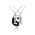 Best Friends Yin Yang split pendant necklaces with engraved tags on silver chains - BF Letters Yin Yang Fish (A2206)