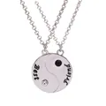 Two-piece silver Tai Chi puzzle necklaces with Best Friend engraving and rhinestones - Best Friend Rhinestone Tai Chi (A2684)