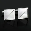 Square silver cufflinks with mother of pearl inlay and mirror finish on a black background - Cufflinks Only (B1536)