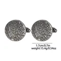Classic round gunmetal cufflinks with textured moon crater surface for formal business attire - Lunar Crater Gunmetal Style (B1555-2) / Gunmetal
