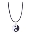 Yin Yang Tai Chi friendship pendant necklace with black cord and heart-shaped details - Black White Heart Yin Yang (A2687-1)