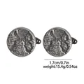 Detail view of round hammered silver cufflinks, 1.7cm diameter and 15.4g weight - Hammered Retro Silver Style (B1555-1) / Silver