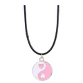 Pink and white heart-shaped Yin Yang pendant on a black cord necklace for friends - Pink White Heart Yin Yang (A2687-3)