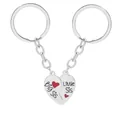 Polished silver heart keychain set for sisters with Big Sis and Little Sis engraving - Big And Little Sister Heart Puzzle Keychain Style (D1291)