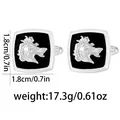 Detail view of silver metal square cufflinks with embossed horse head on black background - Horse Head Style (B1523-3-SI)