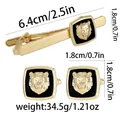 Ensemble boutons de manchette et pince à cravate doré tête de lion pour hommes - Style Tête de Lion Dorée (AD2209)