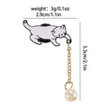 Niedliche weiße Emaille-Katzenbrosche mit goldener Kette und hängender Perle - Legierung / Weiße Katze (C1092)
