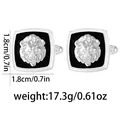 Detail of silver square cufflinks featuring a 3D lion head relief and black inlay - Leopard Head Style (B1523-5-SI)
